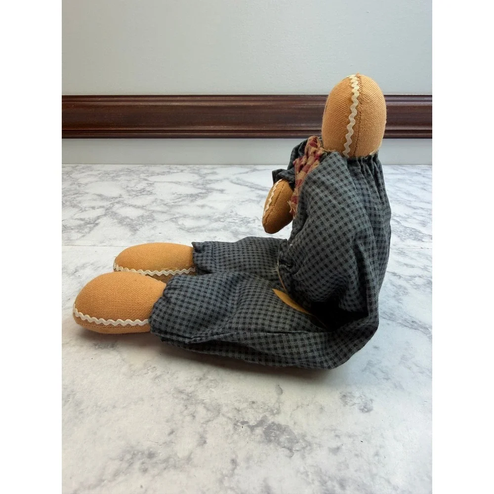 Primitive Gingerbread Man Fabric Doll 11 Inch Rustic Farmhouse Christmas Decor